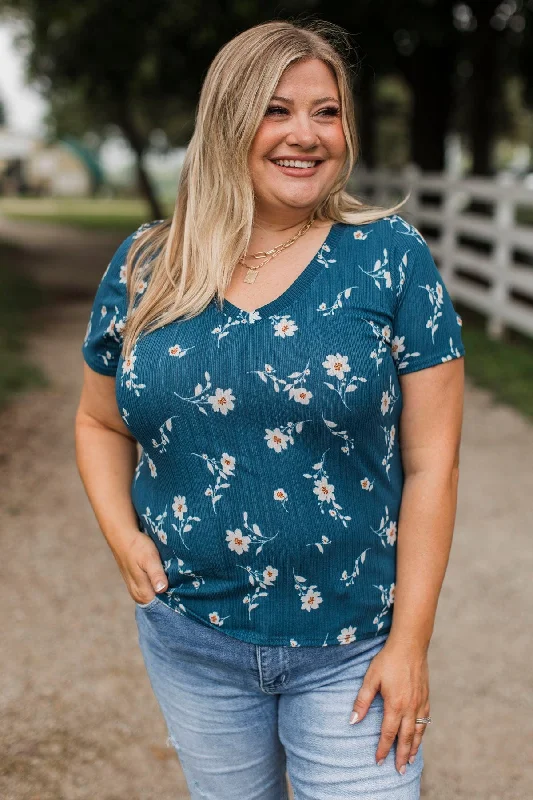 Feels Like A Crush Floral Top- Navy