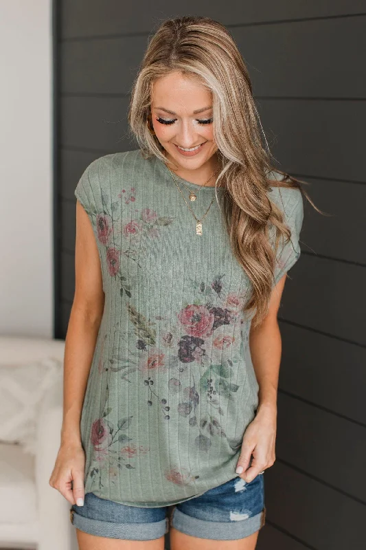 No More Chances Floral Top- Sage