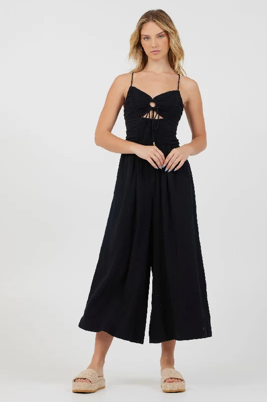 Black Lightweight Tie Front Jumpsuit