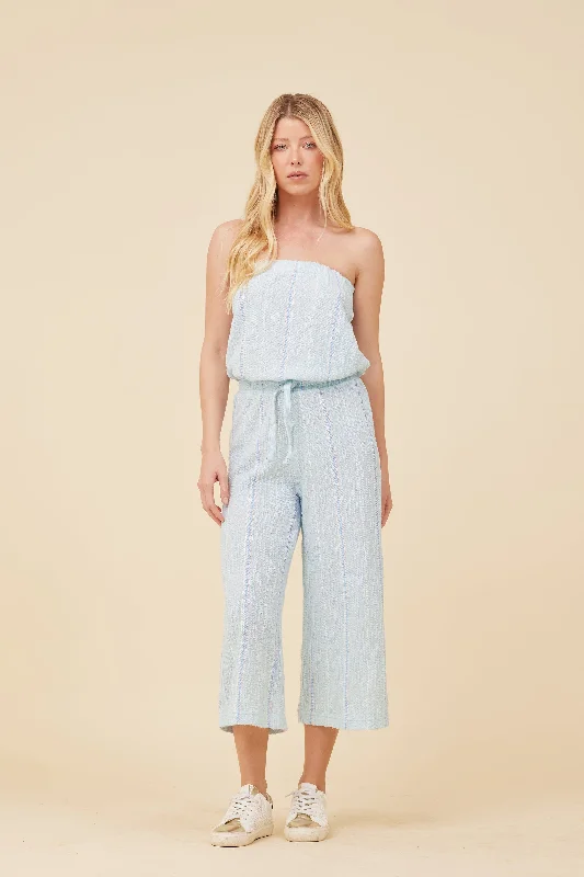 Soft Blue w/ Mixed Stripes Textured Jumpsuit