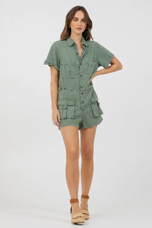 Soft Olive Button Front Romper