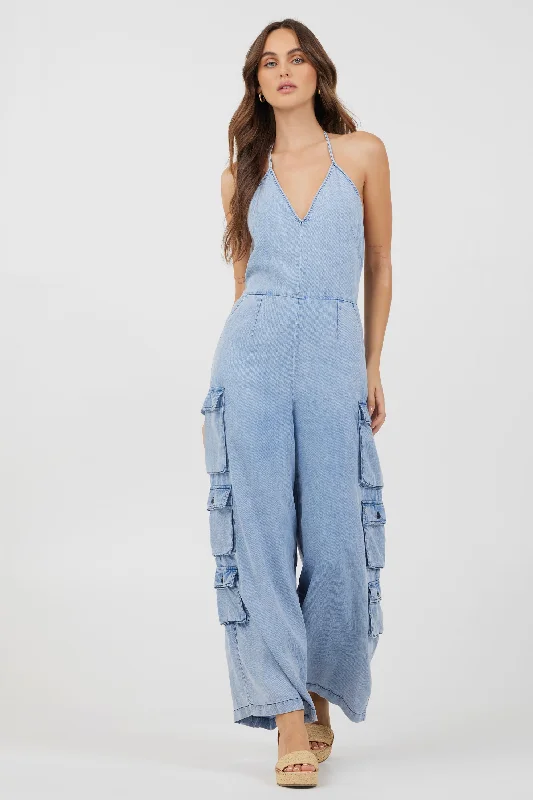 Washed Denim Tencel Jumpsuit