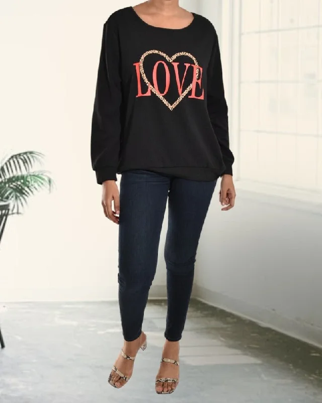 Ladies Red Love Print Sweater