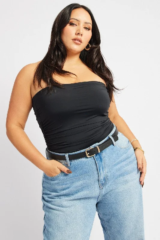 Black Bandeau Top Shirred Modal