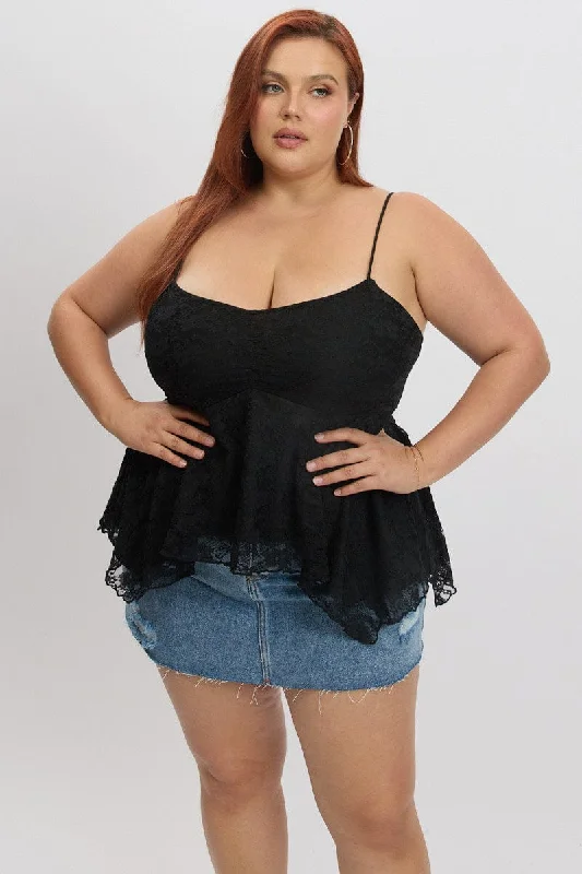 Black Lace Singlet Top