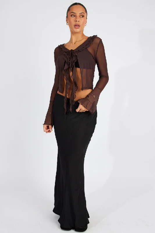 Brown Mesh Cardigan Long Sleeve