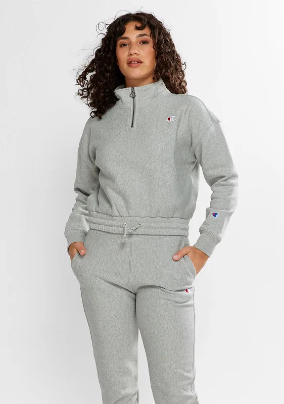 Champion Womens Reverse Weave Quarter Zip Pullover Grey <br> CTKMN A3R