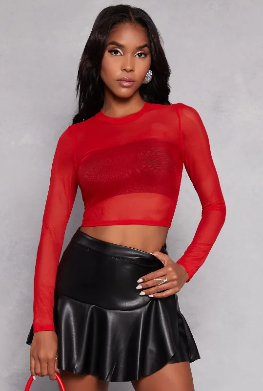 Mesh Long Sleeve Crop Top