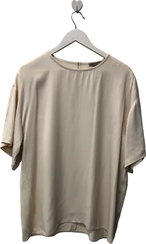 River Island Cream Short Sleeved Satin Shirt UK 10