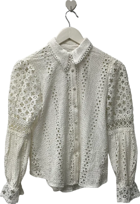 River Island White Frill Cut Long Sleeved Shirt UK 8