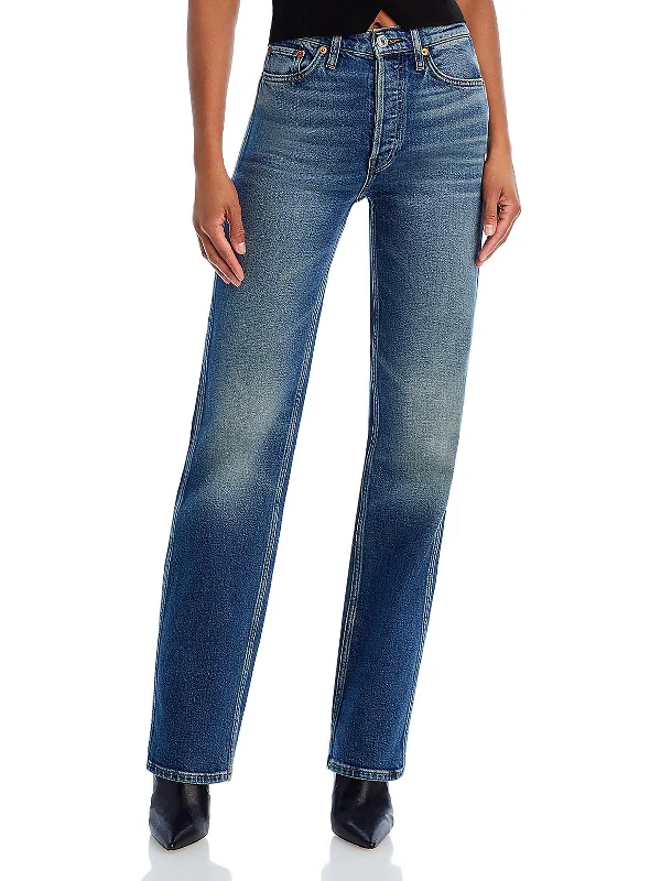 Womens High Rise Medium Wash Straight Leg Jeans