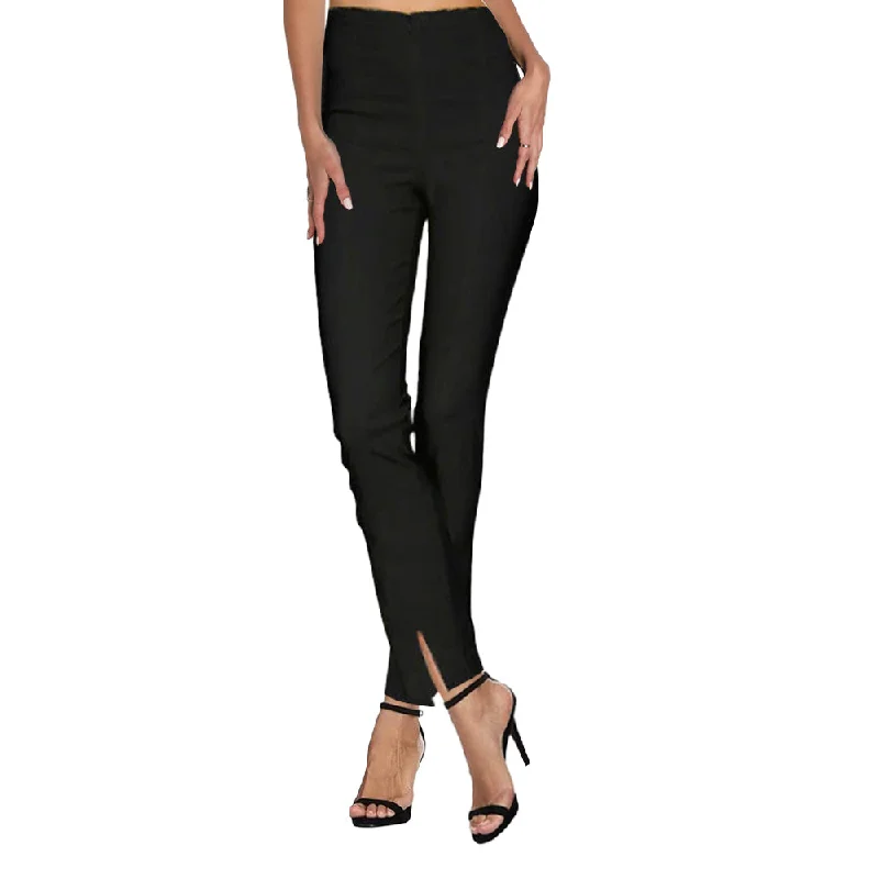 Klaveli Pants with Front Ankle Slits and Front Zipper in Black - KLA-BLK