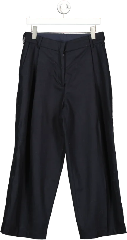 Margaret Howell Black Wide Belt Loop Wool Trousers UK 12