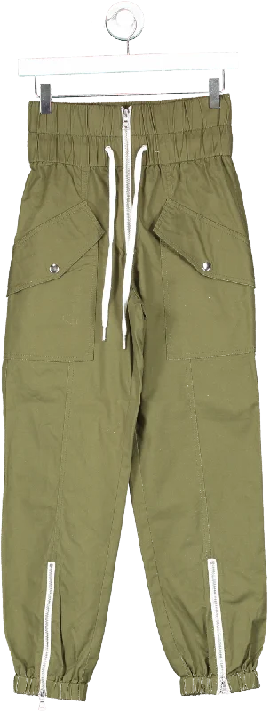 Marissa Webb Green Straight Leg Cargo Pants With Colour Block Zip Detail UK XS