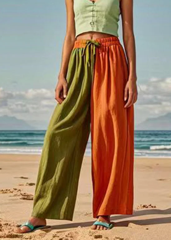 Plus Size Colorblock Asymmetrical Tie Waist Wide Leg Pants Summer