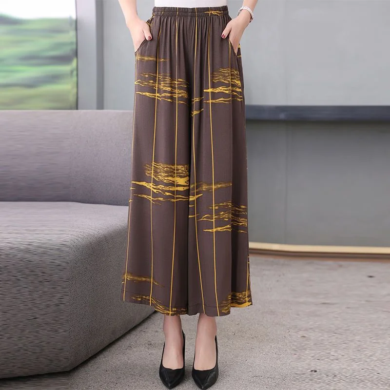 Plus Size Elastic Waist Linen Loose Wide Leg Pants