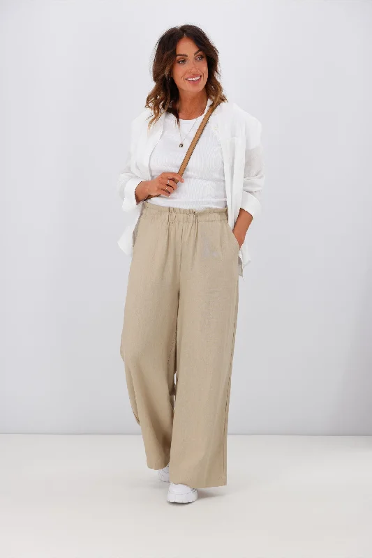 Shine On Label Oscar Linen Blend Wide Leg Pant Stone