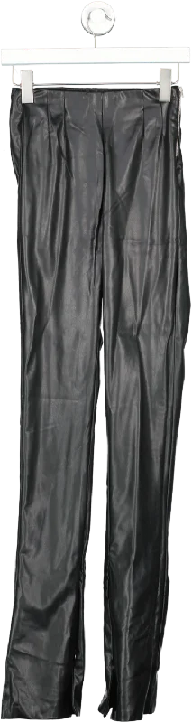 ZARA Black High Waist Leather Look Zip Hem Trousers UK XS