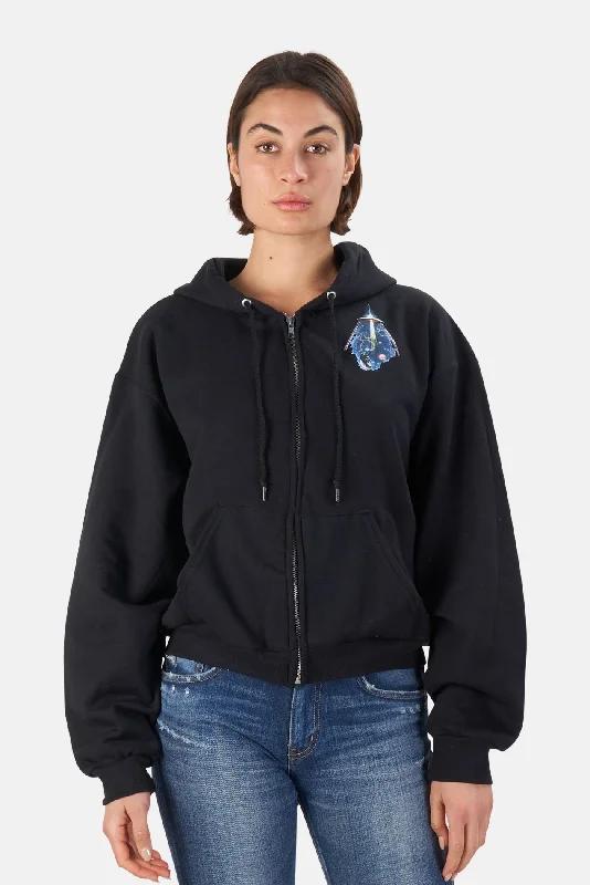 Cosmic Trip Crop Zip Hoodie Black