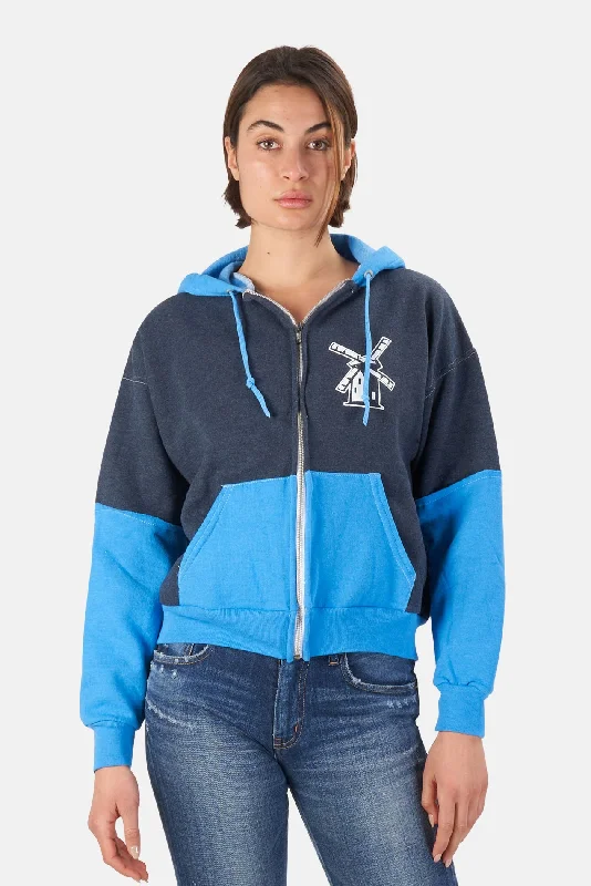 Japanese Windmill Colorblock Crop Hoodie Navy/Sky Blue