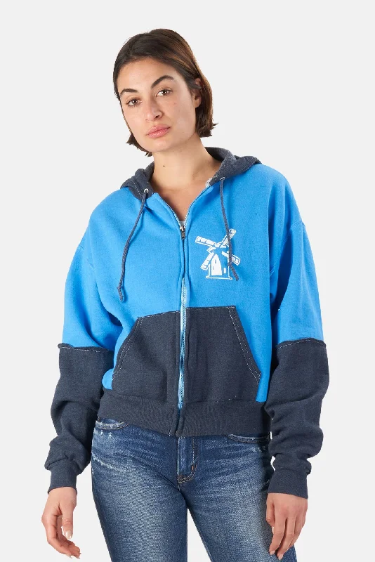 Japanese Windmill Colorblock Crop Hoodie Sky Blue/Navy