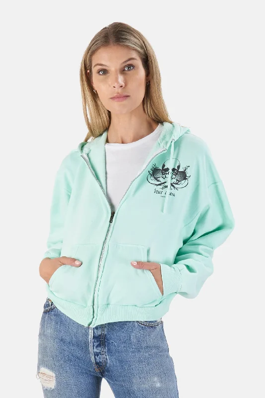 Skull Crop Hoodie Mint/Black