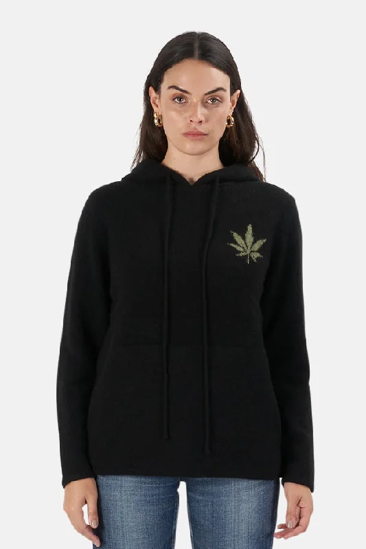 x Blue&Cream Leaf Cashmere Hoodie Black/Green