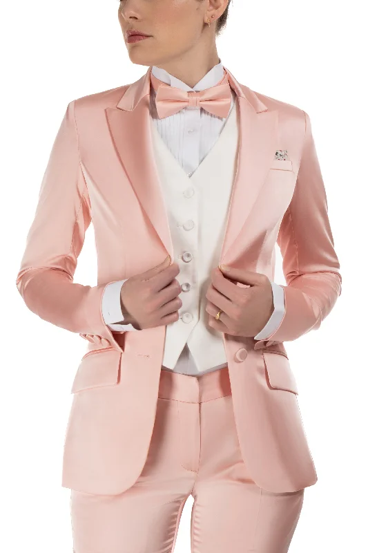 Blush Pink Satin Peak Lapel Tuxedo Jacket