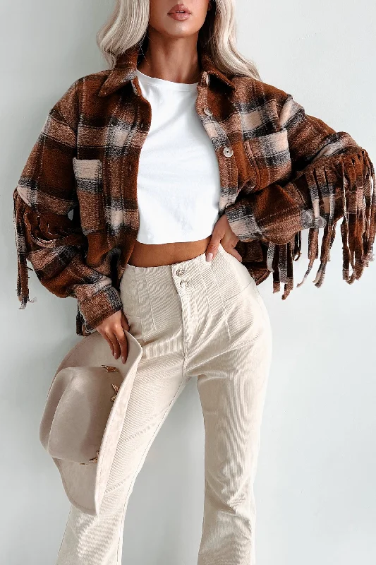 Forever A Country Girl Fringe Plaid Shacket (Brown)