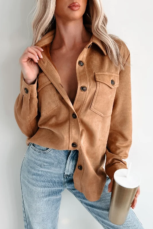 Hiding In Plain Sight Faux Suede Shacket (Camel)