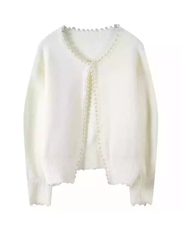 Pearl Neckline Open Cardigan