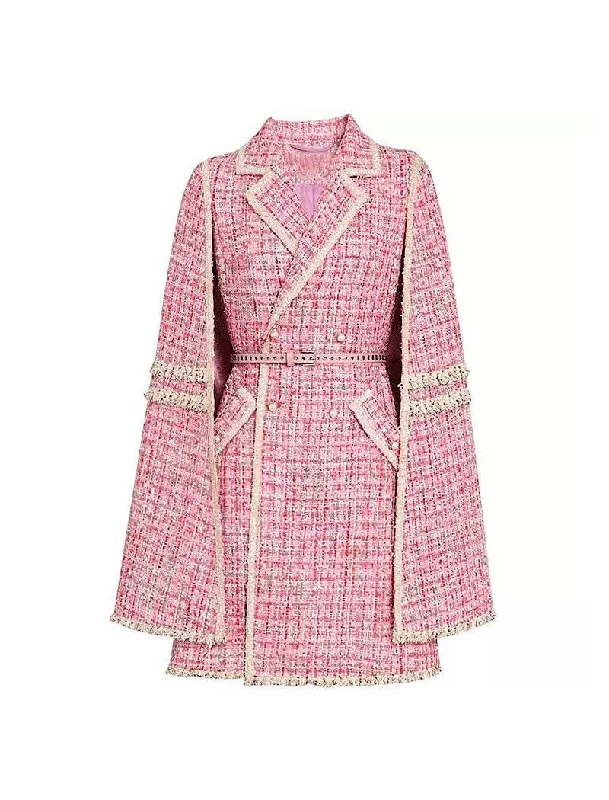 Pink Tweed Cape Belted Coat