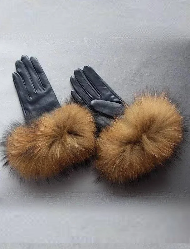 Raccoon Fur Sheepskin Leather Gloves