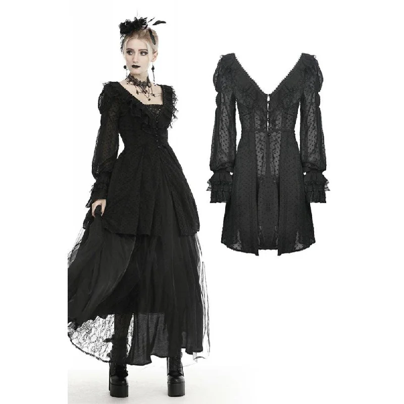 Women's Gothic V-neck Dot Mesh Coats