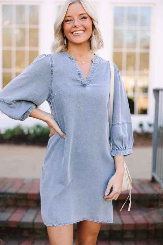 Be Your Own Person Denim Blue Shift Dress