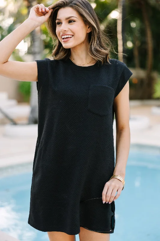 Make Your Day Black Textured T-shrit Dress