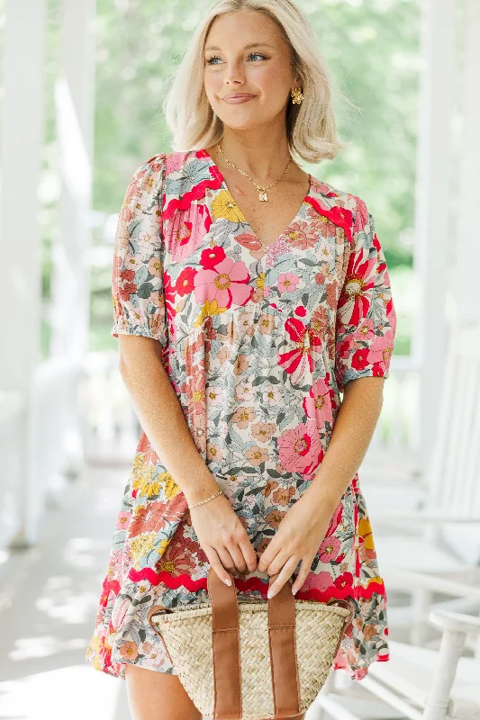 Need To Know Pink Floral Rickrack Dress