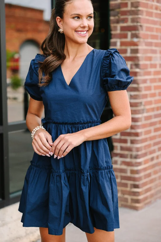 Sugarlips: Never Going Back Navy Blue Ruffled Dress