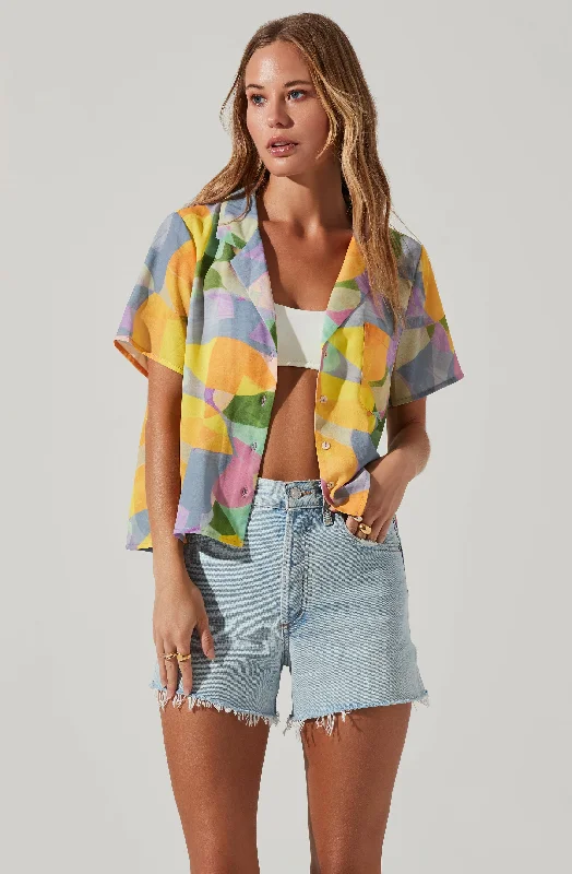 Tourist Abstract Print Button Down Top