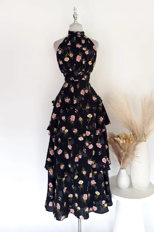 Anna Floral Maxi Dress - Black