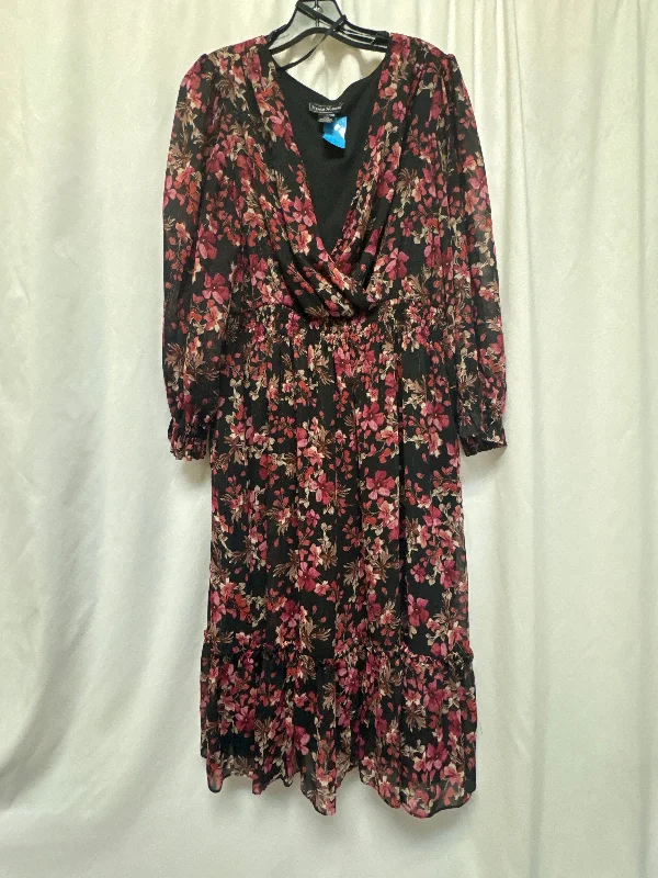 Dress Casual Midi By Jessica Howard In Black & Pink, Size: Xl