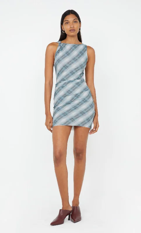 SEANNA ASYM MINI DRESS - STORM CHECK