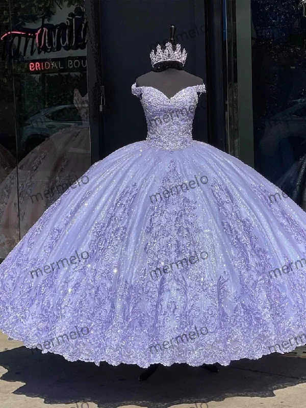 Lavender Off-Shoulder Quinceanera Dresses Birthday Party Ball Gown