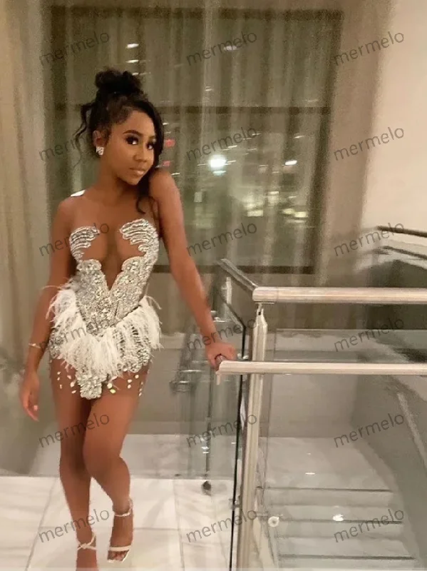 Sexy White Short Prom Dress Beading Crystal Diamonds Luxury Birthday Party Dress