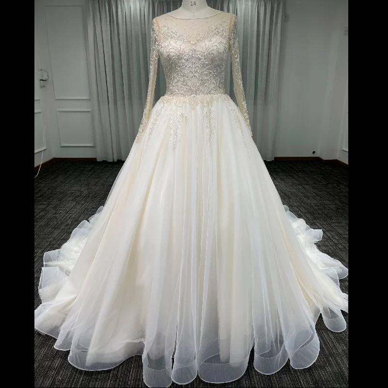 A Line Sheer Sleeves Wedding Dresses & Gowns