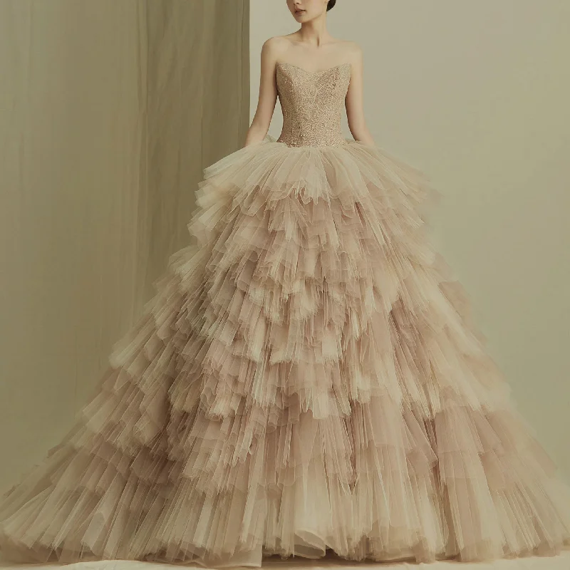 Luxury Multi Layer Tulle Wedding Dress with Detachable Wrap