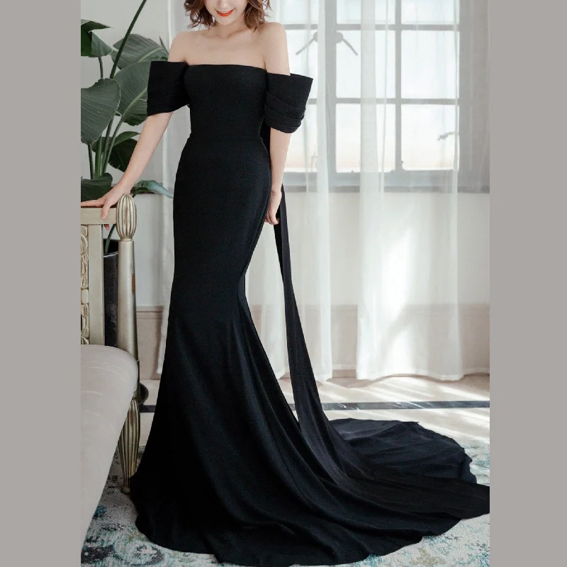 Off Shoulder Sheath Mermaid Black Wedding Dress