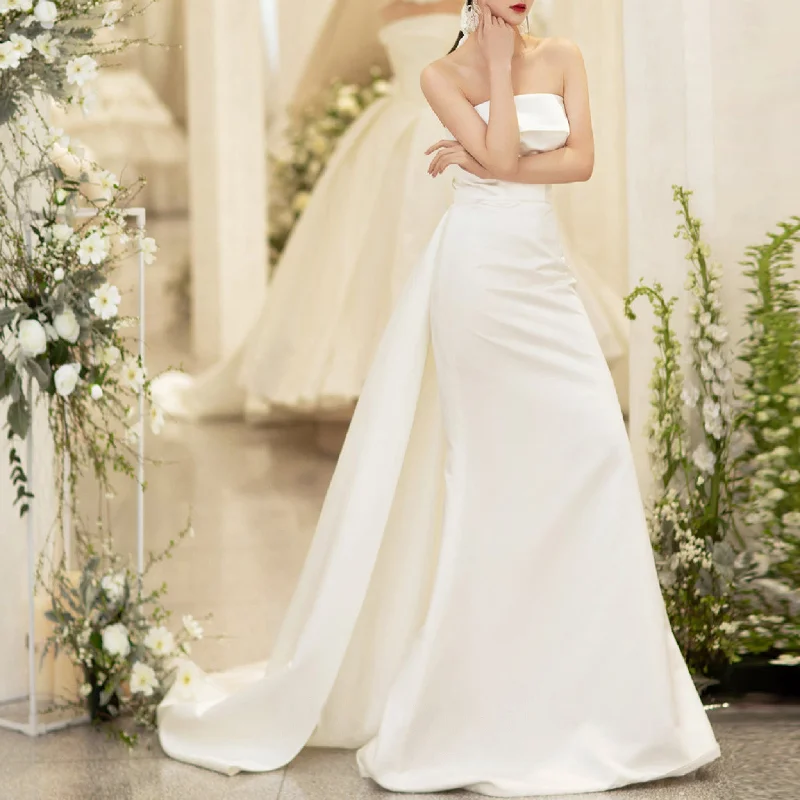 Plain Mermaid Satin Wedding Dress with Detachable Train