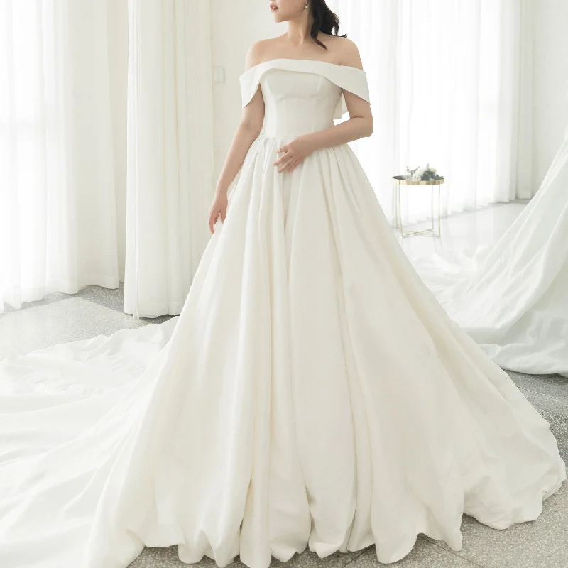 Simple Satin Off the Shoulder Plus Size Wedding Dress for Women