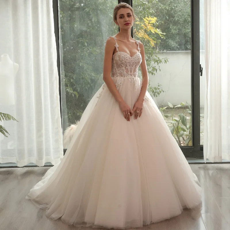 Sweetheart BallGown Beach Wedding Dress with Spaghetti Straps